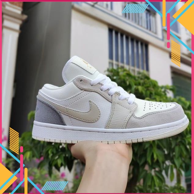 Giày 𝐉𝐨𝐫𝐝𝐚𝐧 1 low paris màu xám gót xanh nam nữ, Giày thể thao JD 1 paris cổ thấp bản đẹp