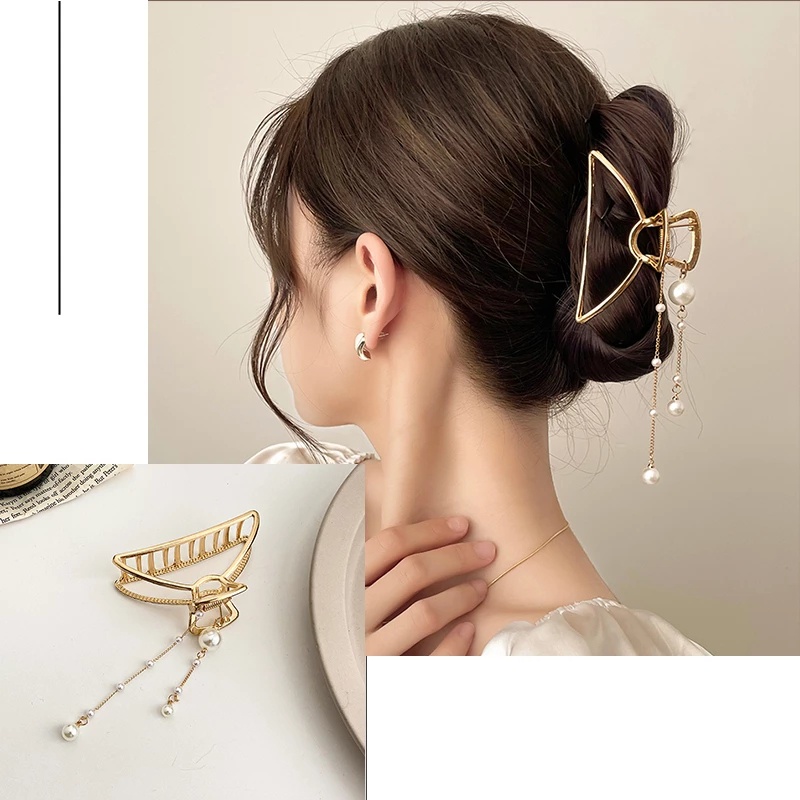 Kẹp tóc nơ đính ngọc trai nhân tạo hợp thời trang cho nữ