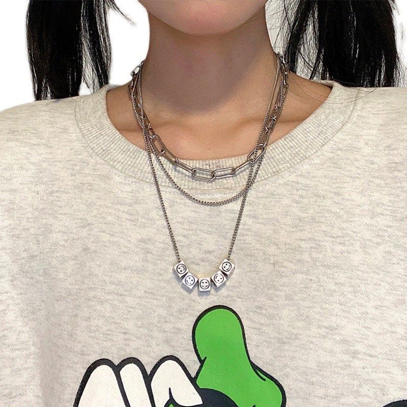 vòng cổ Thép Titan Nhiều Lớp Mặt Hình Mặt Cười Phong Cách Hip Hop