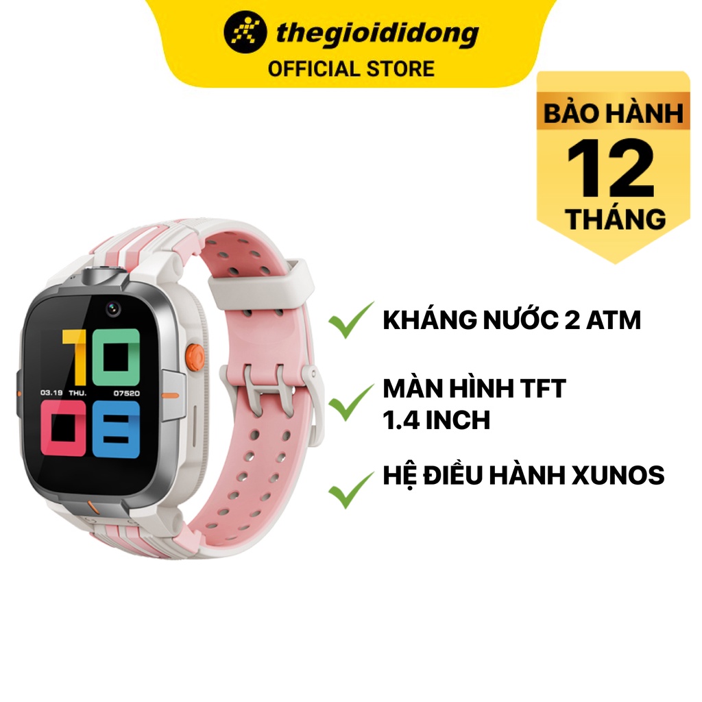 Đồng hồ thông minh trẻ em Kidcare S8 4G Trắng Hồng kháng nước 2ATM có định vị GPS màn hình TFT - Chính hãng BH 12 tháng