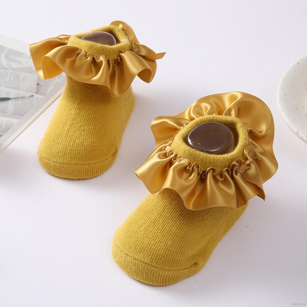 Vớ Cotton Satin Mềm Mại Phối Ren Nhún Bèo Thoáng Khí Cho Bé Gái