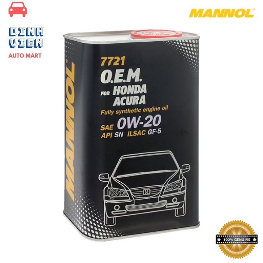 [ Cao Cấp ] Nhớt MANNOL 7721 O.E.M Cho Xe Honda; Acura 0W-20 SN/CF – 4 Lít, Hàng nhập khẩu từ Đức Chính Hãng.