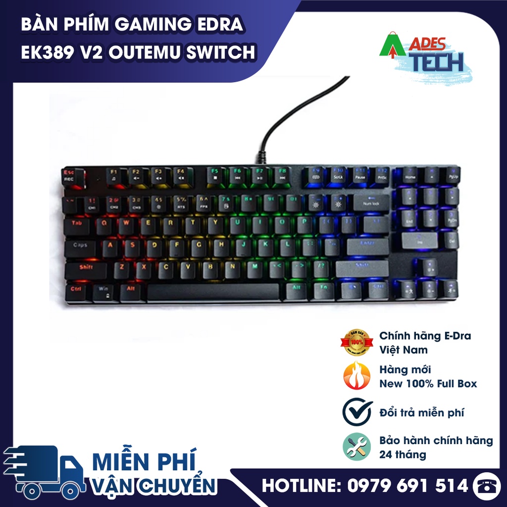 Bàn Phím Cơ Gaming EDra EK389 V2 LED Rainbow  | Bàn Phím Cơ Có Dây | Bảo Hành 24 Tháng