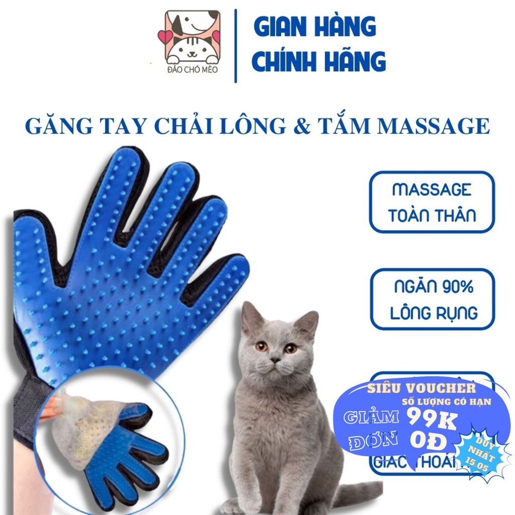 Găng tay chải lông rụng tắm chó mèo True Touch - chải lông tránh rối đánh bông lông massage cho thú cưng cực hiêu quả