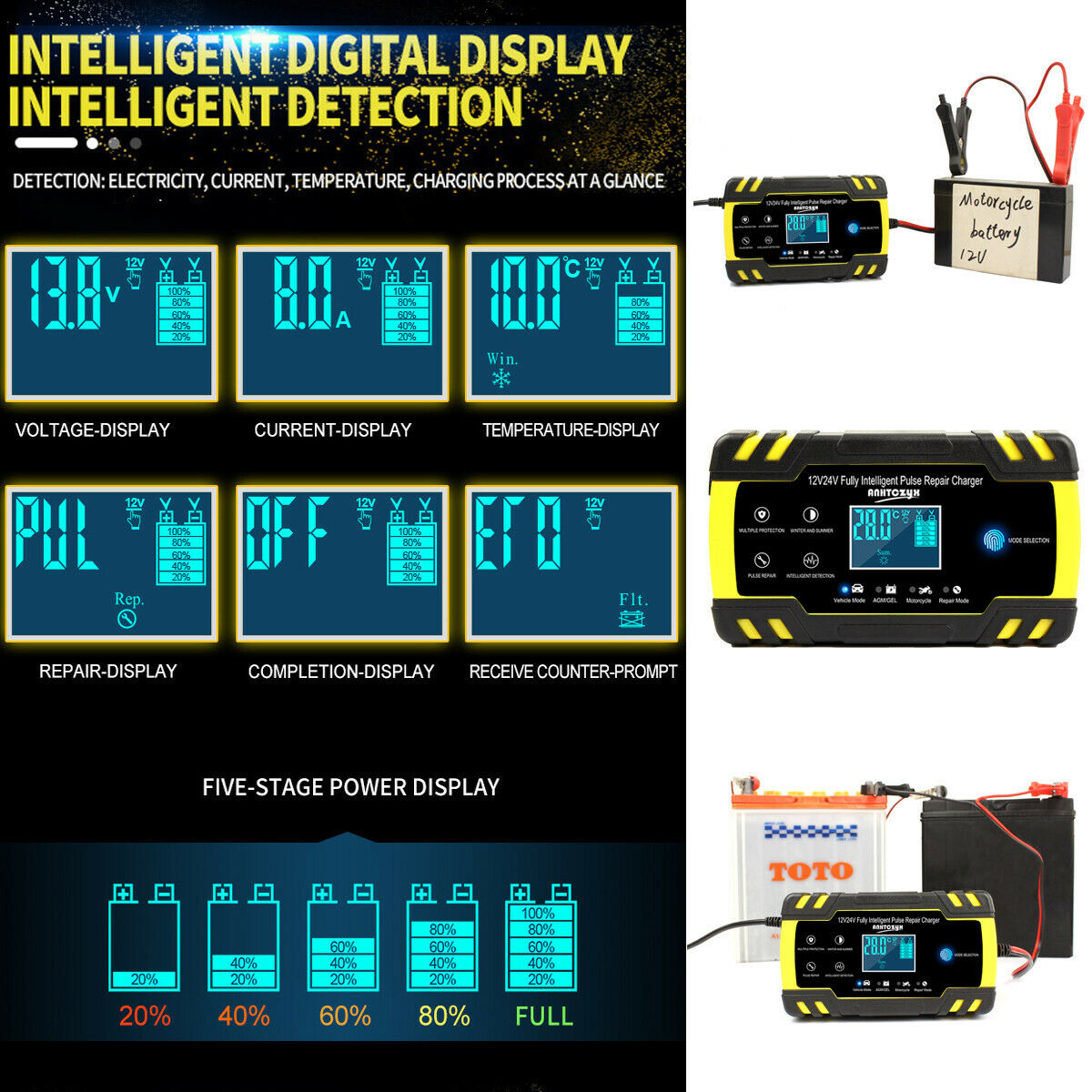 Sạc Dự Phòng Khẩn Cấp Có Màn Hình Lcd 12v / 24v Cho Xe Hơi