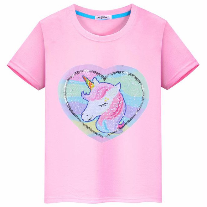 Áo thun cotton kim sa vuốt đổi màu hoạt hình Pony Unicorn