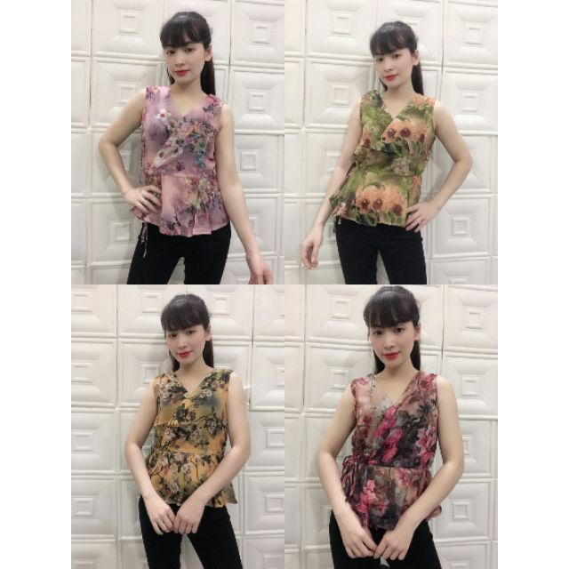 Áo lụa giấy vạt chéo nơ eo xinh xắn