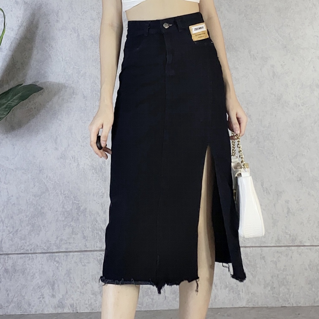 Chân Váy Denim Lưng Cao Xẻ Tà Quyến Rũ Cho Nữ CvJeanXe/P0AK2