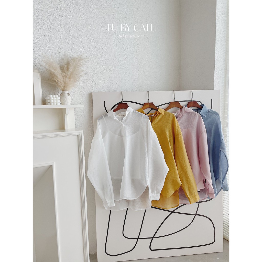 TUBYCATU | Áo sơ mi organza trắng/ hồng/ vàng/ xanh/ đen/ nude/ nâu
