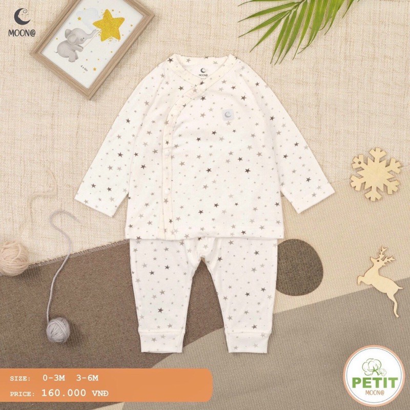 Bộ sơ sinh cài chéo vải petit mềm mịn [Chính hãng Moon VN]