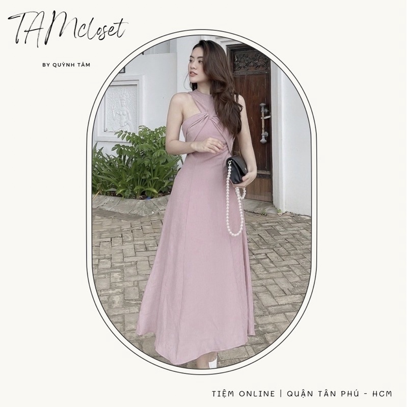 Đầm xoắn ngực cổ yếm ( Có sẳn-hình thật )