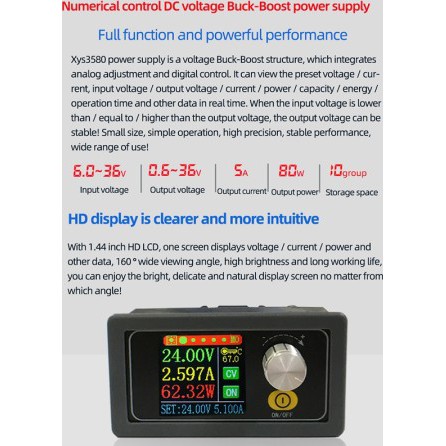 Nguồn đa năng XYS3580 DC DC Buck Boost Converter CC CV 0.6-36V 5A