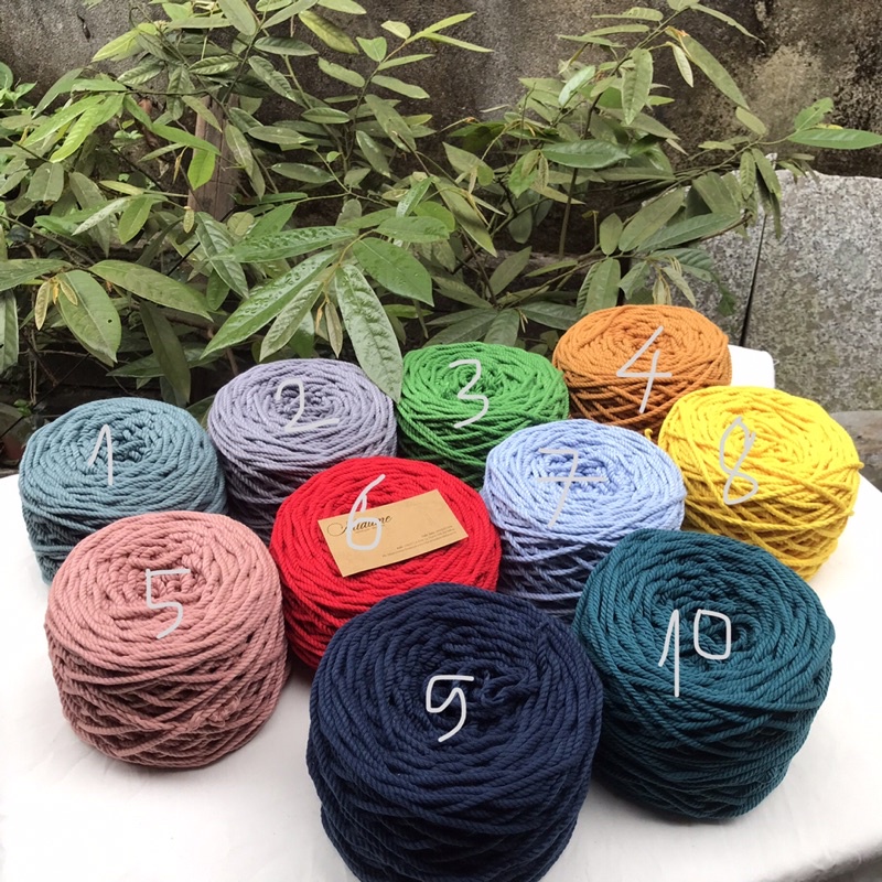 10m, 20m sợi 3 xoắn cotton màu basic và 10 màu nhuộm size 3,4,5,6,7,10mm