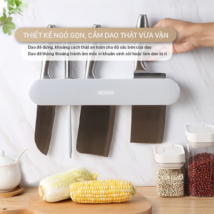 Kệ để dao thớt đa năng Ecoco thìa đũa và móc treo siêu dính, nhựa ABS an toàn, thân thiện - BH 12 Tháng