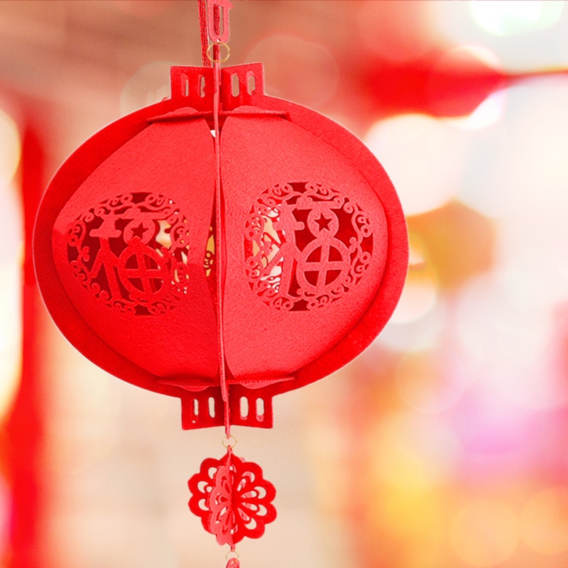 Lồng Đèn Treo Trang Trí Lễ Hội Trung Thu / Chúc May Mắn Bằng Vải Không Dệt Màu Đỏ DIY