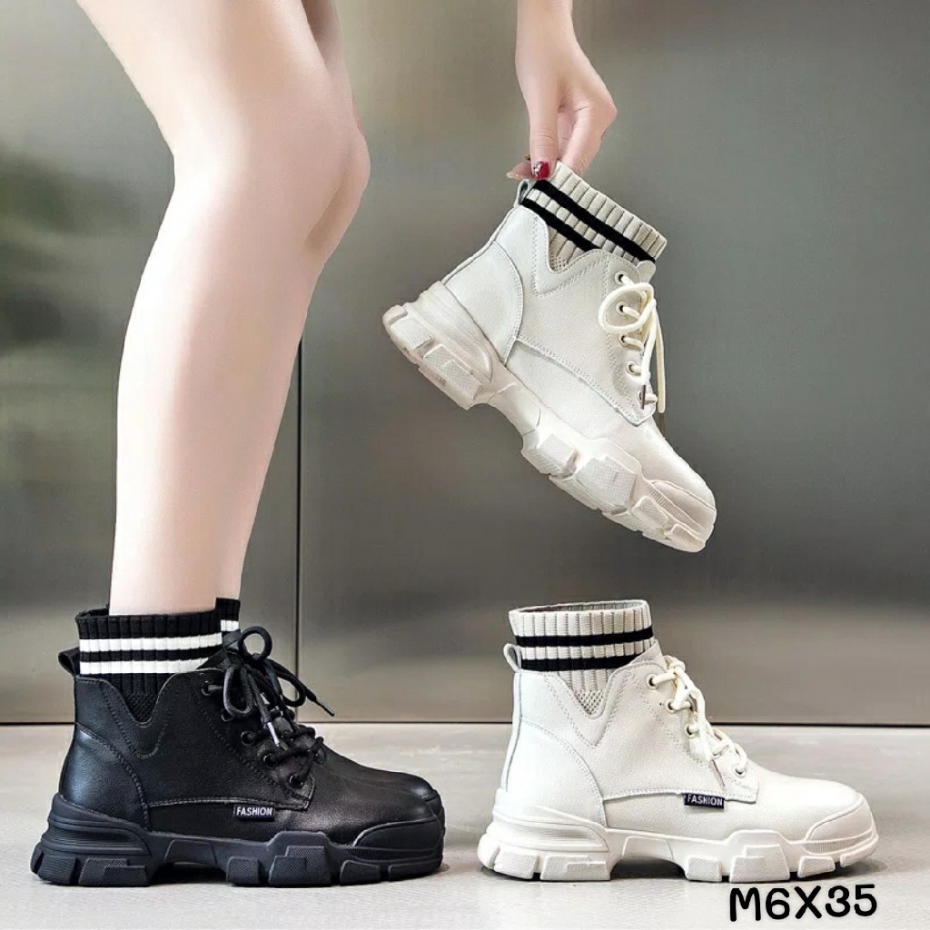 [New Fashion] Boot Nữ Chất Da Mềm Cổ Phối Chun Len Fashion M6 (Fullbox)