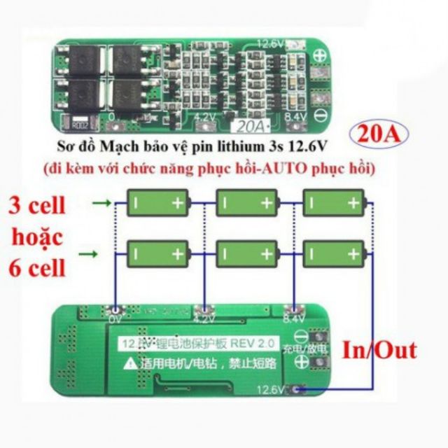 Mạch bảo vệ sạc - xả Pin Lithium Li-ion 18650 3S 20A 12.6V