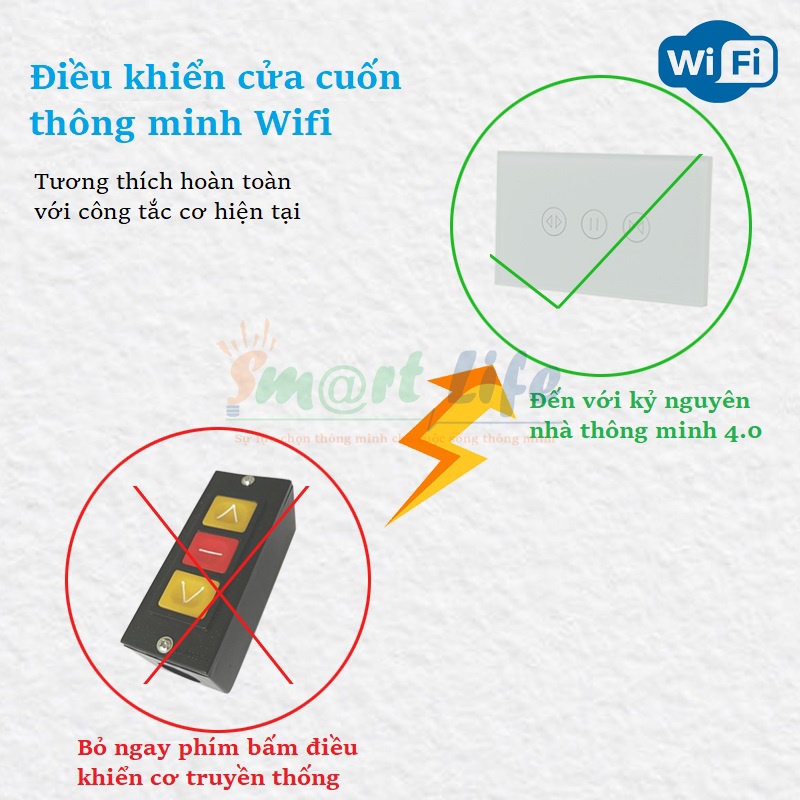 Công tắc điều khiển cửa cuốn cảm ứng thông minh cao cấp Tuya Smart Life Wifi