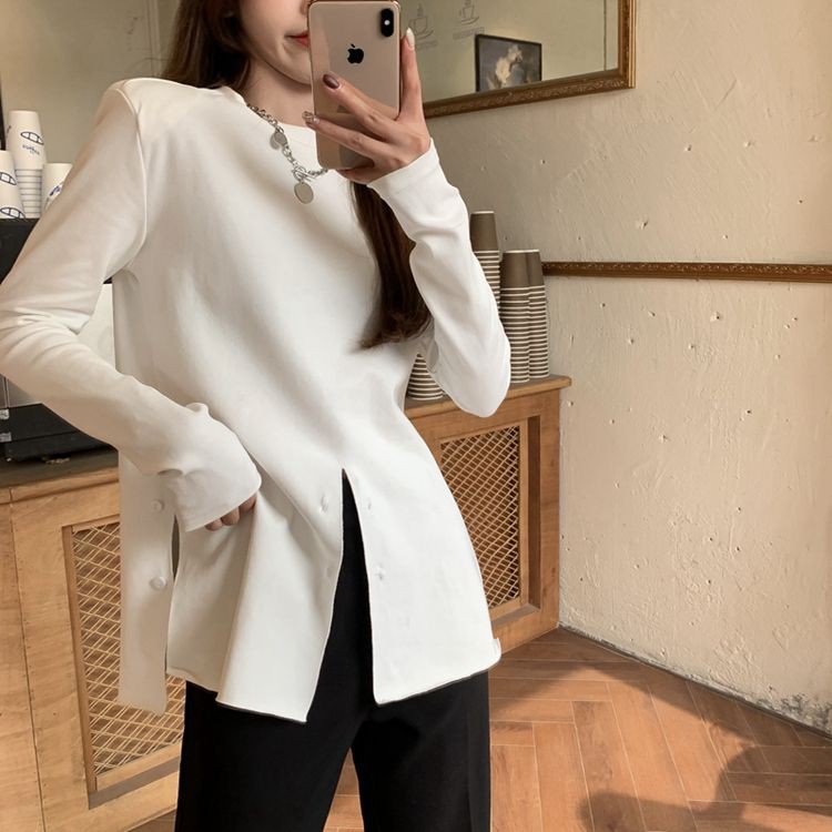 Áo phông nữ dáng ôm xẻ tà dài tay cá tính ulzzang - Có ảnh thật