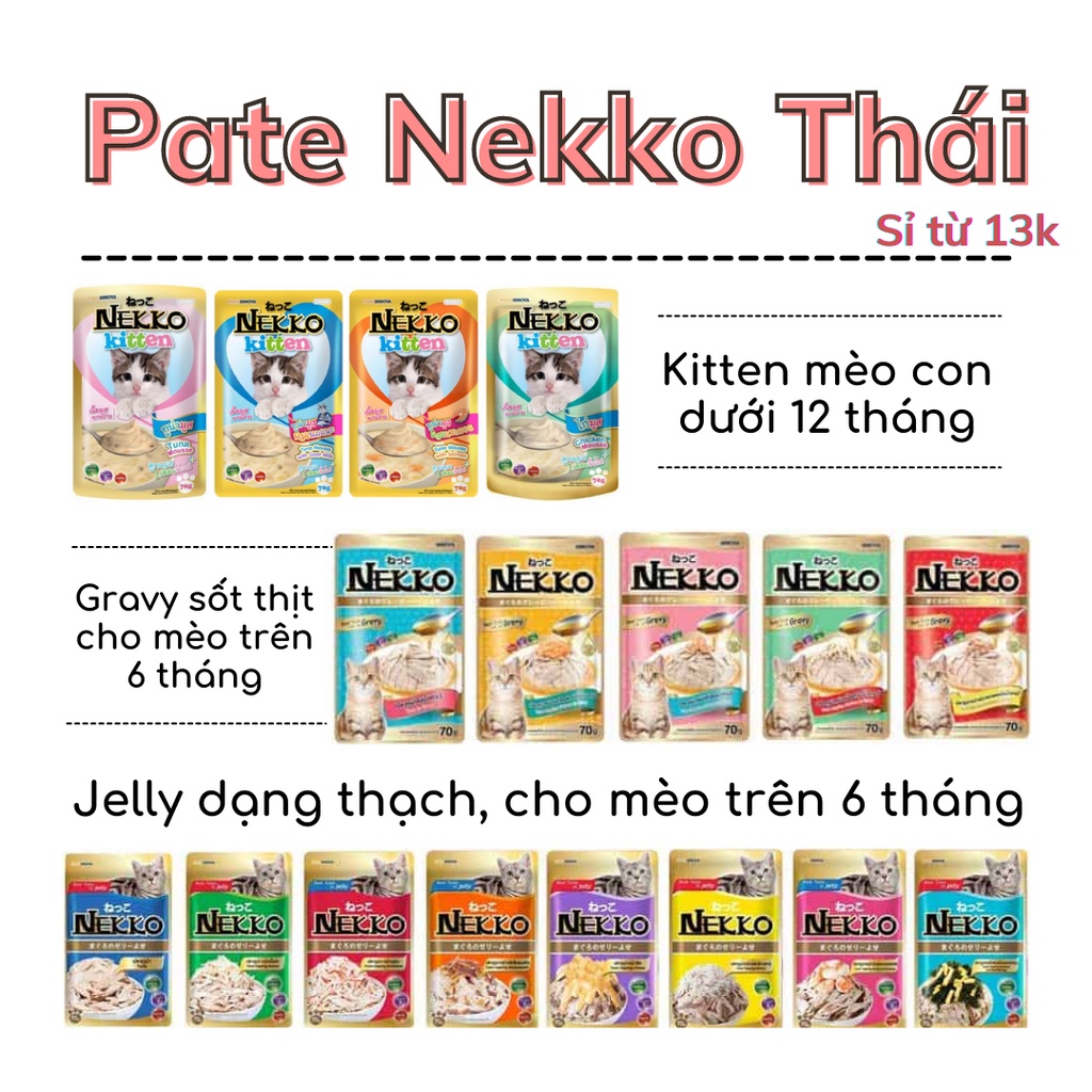 Thức ăn ướt Pate NEKKO KITTEN gói 70gr cho mèo con đủ vị thơm ngon cao cấp Thái Lan pate NEKO