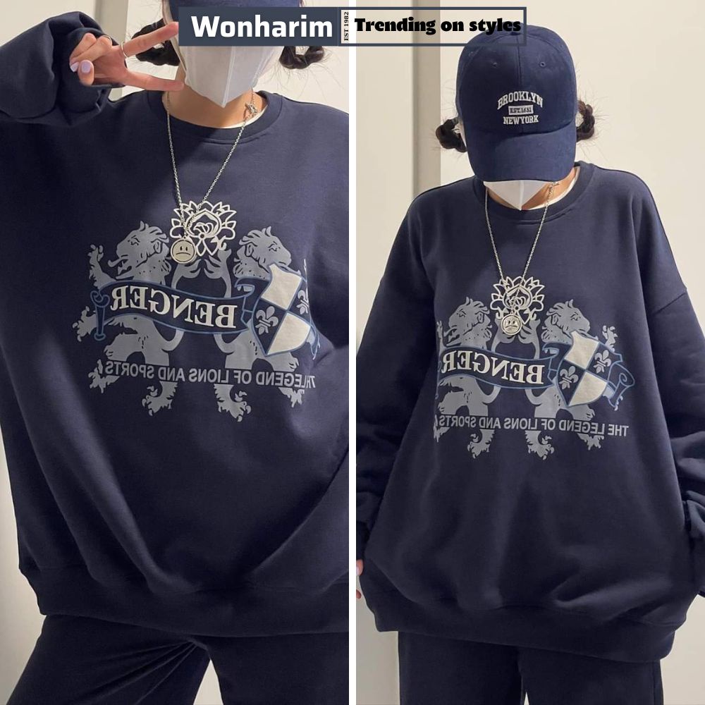 Áo Sweater chữ BENGER form rộng tay dài  Áo hoodie 2 lớp unisex nam nữ 22017