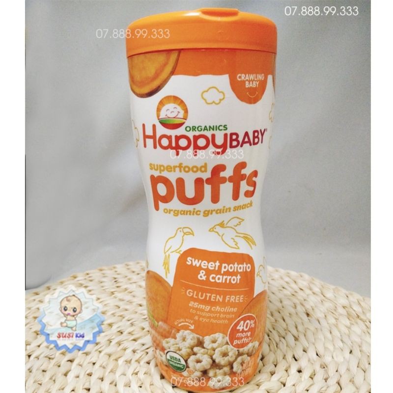 [ĐỦ VỊ] Bánh ăn dặm hữu cơ hình sao HappyBaby Puff Mỹ Cho Bé Từ 6th+ date xa 2021