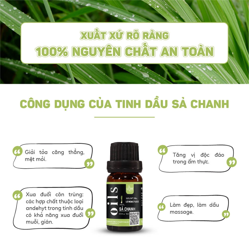 Tinh dầu Xông Sả Chanh Haeva Cao Cấp, 100% Thiên Nhiên, giúp khử mùi, kháng khuẩn, đuổi muỗi,Chai 10ml/30m/100ml