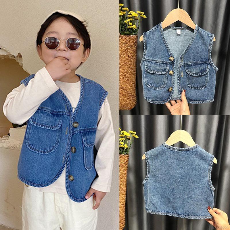 Áo khoác denim không tay thời trang cho bé