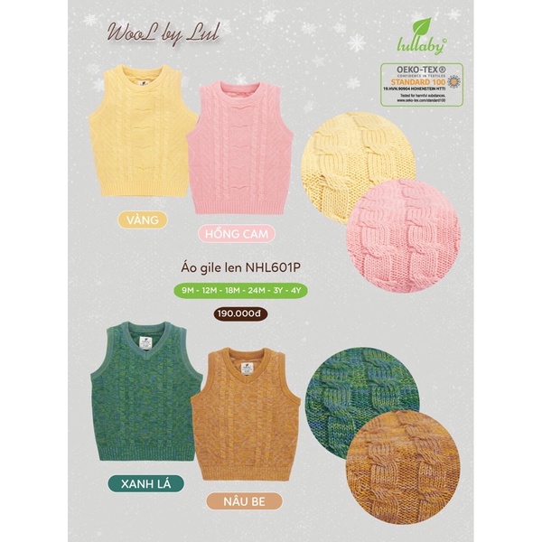 Áo gile len Lullaby bé trai/bé gái NHL601P - New Arrival AW 2021