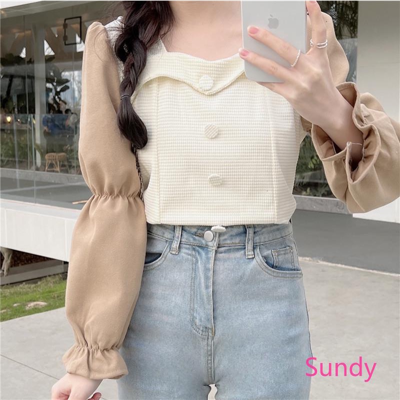 Plus Áo Sơ Mi Tay Dài Cổ Vuông Cỡ Lớn Kiểu Vintage Thời Trang Mùa Xuân Cho Nữ