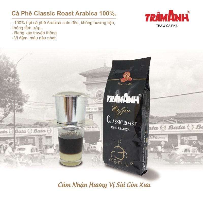CÀ PHÊ Arabica 100% TRÂM ANH rang xay nguyên chất hương vị xưa-CÀ PHÊ GÓI ĐEN 250GR