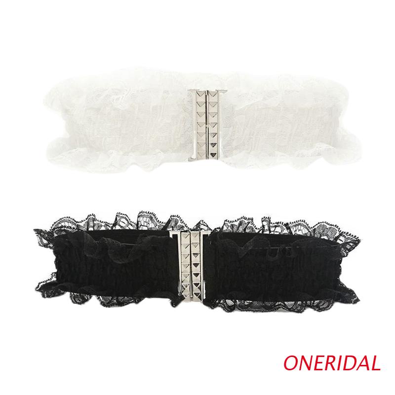 Thắt Lưng Bản Rộng Co Giãn Phối Ren Màu Trắng Đen Thời Trang Cho Nữ