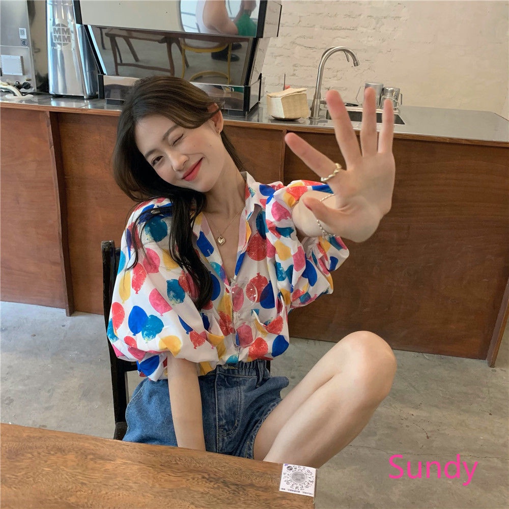 Áo sơ mi cổ đứng tay ngắn in họa tiết hoa thời trang mùa hè dành cho nữ