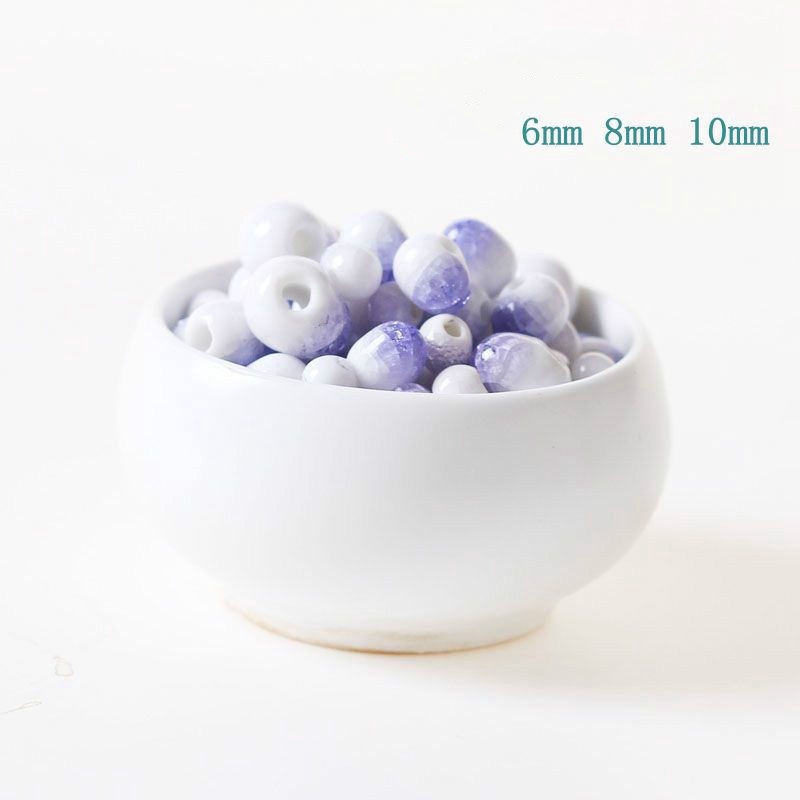 Set 50 hạt gốm hình giọt nước 6/8/10mm màu tím xinh xắn dùng để làm đồ trang sức thủ công