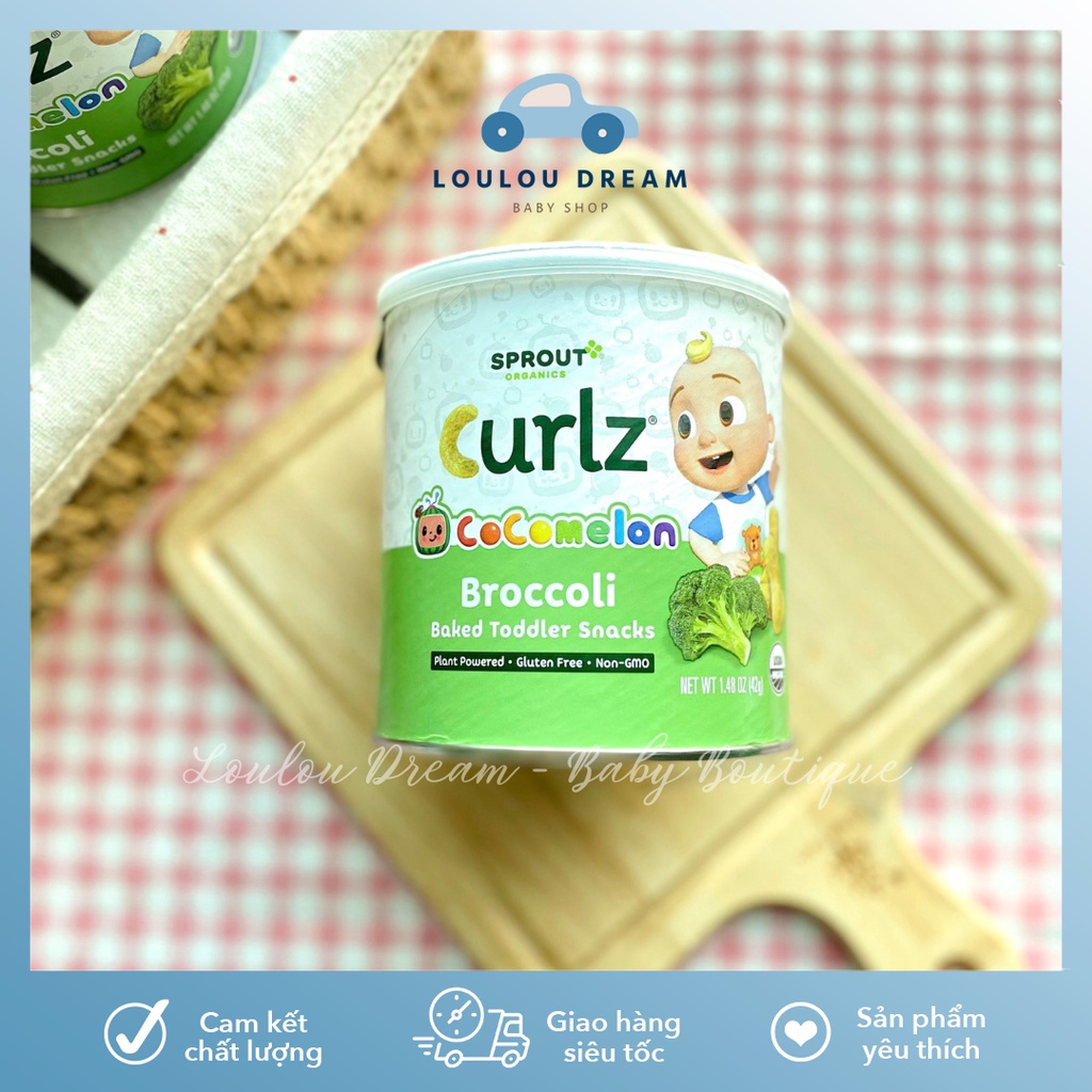 Bánh ăn dặm hữu cơ Cocomelon Sprout Organics Curlz cho bé từ 12 tháng hộp 42g vị súp lơ [HÀNG MỸ]