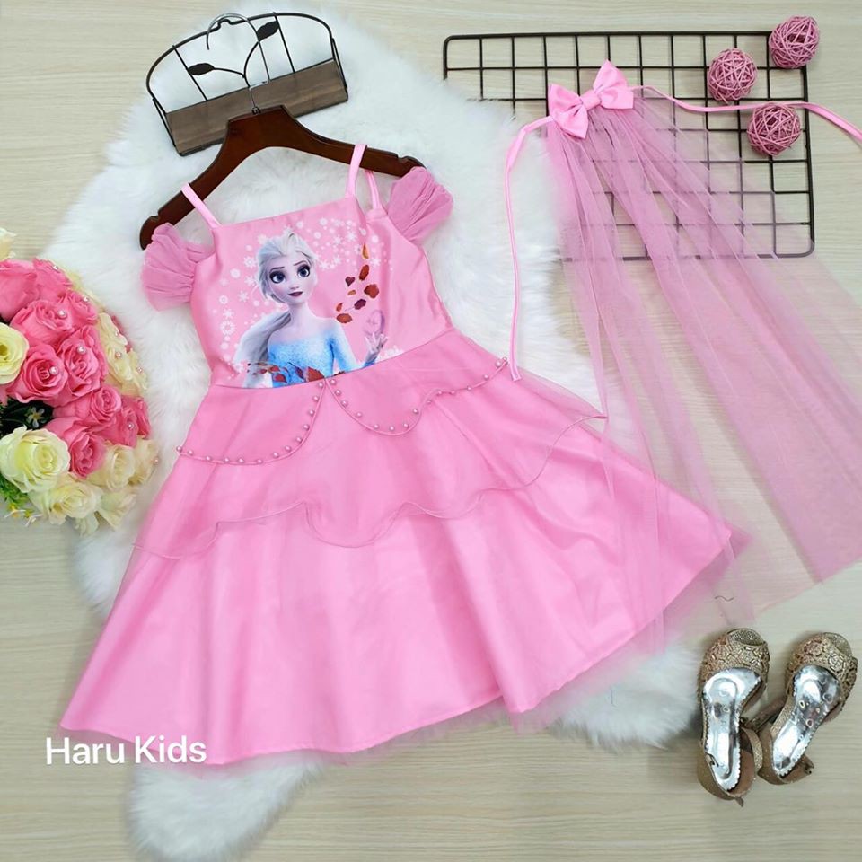 HARU KIDS - ĐẦM DẠ HỘI ELSA KÈM LÚP ( HỒNG + XANH )