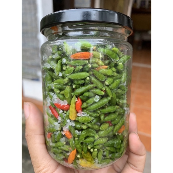 Ớt gió Đồng Văn Hà Giang xóc muối, ớt cứt chuột xóc muối   hũ thuỷ tinh 250 gram