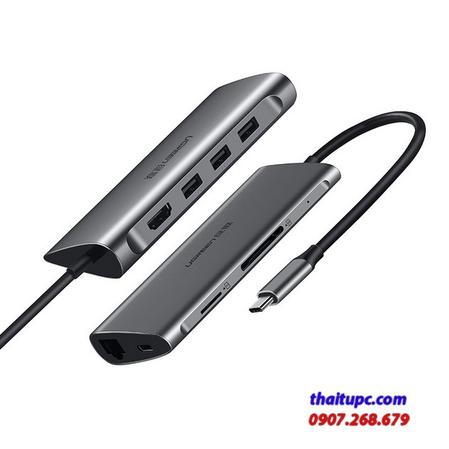 Cáp đa năng USB C to HDMI + USB 3.0 + LAN 1Gbps + Card Reader Ugreen 50538