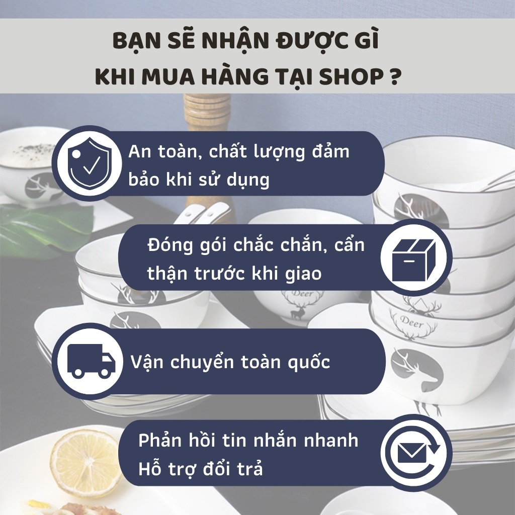 Bộ chén đĩa, bát đĩa đẹp giá rẻ Phương Đông chất liệu gốm sứ cao cấp, họa tiết hươu vẽ tay thủ công độc đáo PD120