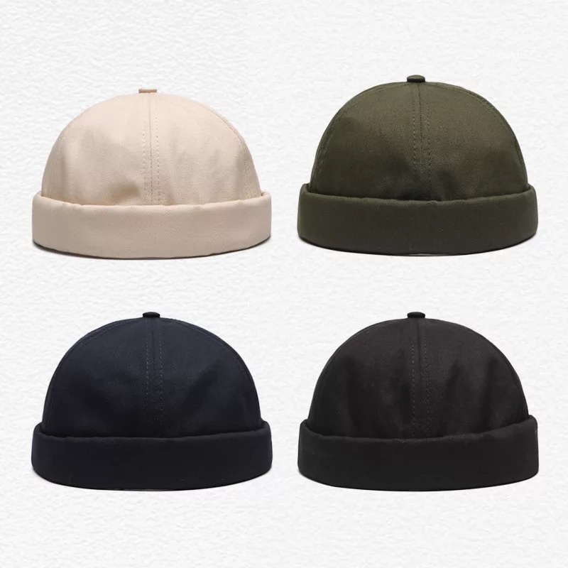 Mũ beanie LINJW chất cotton mềm màu trơn phong cách Hàn Quốc có thể điều chỉnh kích thước cho nam và nữ