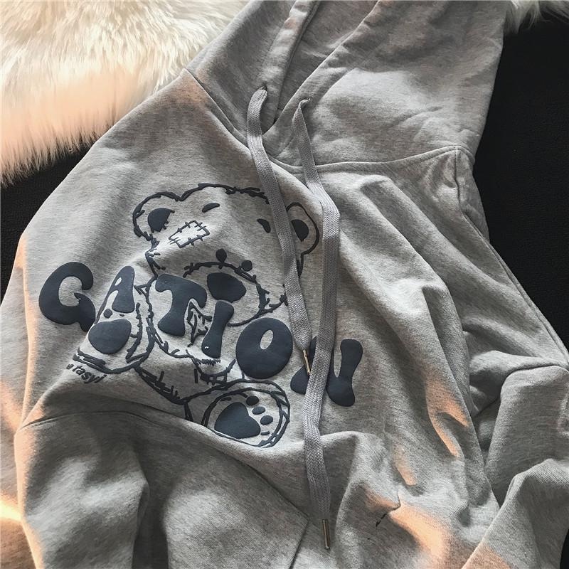 【ZHELIHANGFEI】Áo Hoodie Dài Tay Dáng Rộng In Họa Tiết Cá Tính Trẻ Trung