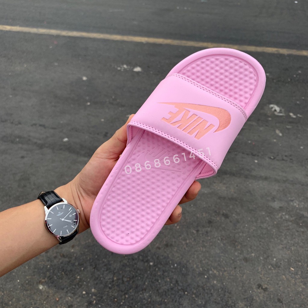 dép nike-màu hồng chữ vàng dành cho nữ tặng hộp
