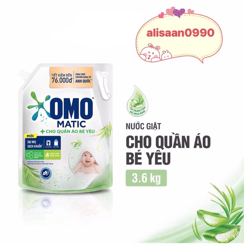 [MẪU MỚI] NƯỚC GIẶT OMO DỊU NHẸ TÚI 3,6KG