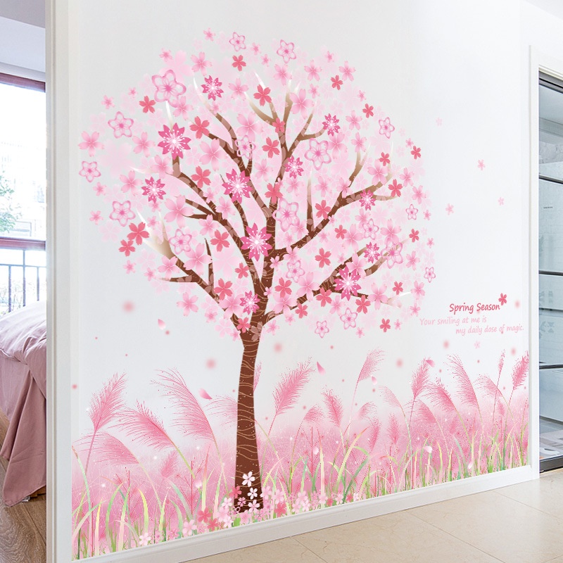 Decal dán tường cỏ lau hồng phong cách Bắc Âu