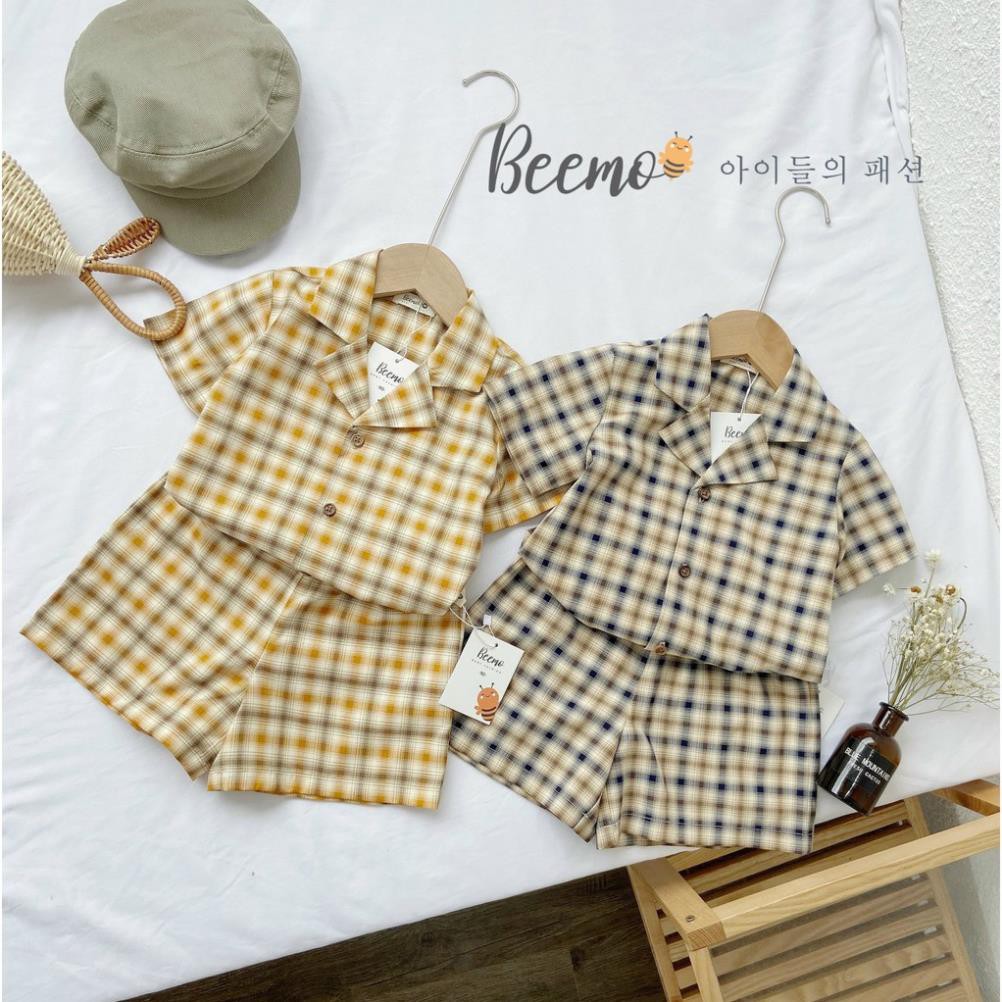 Quần áo bé trai, set bộ sơ mi GELU KIDS ngắn tay kẻ caro phong cách Hàn Quốc - SBU004