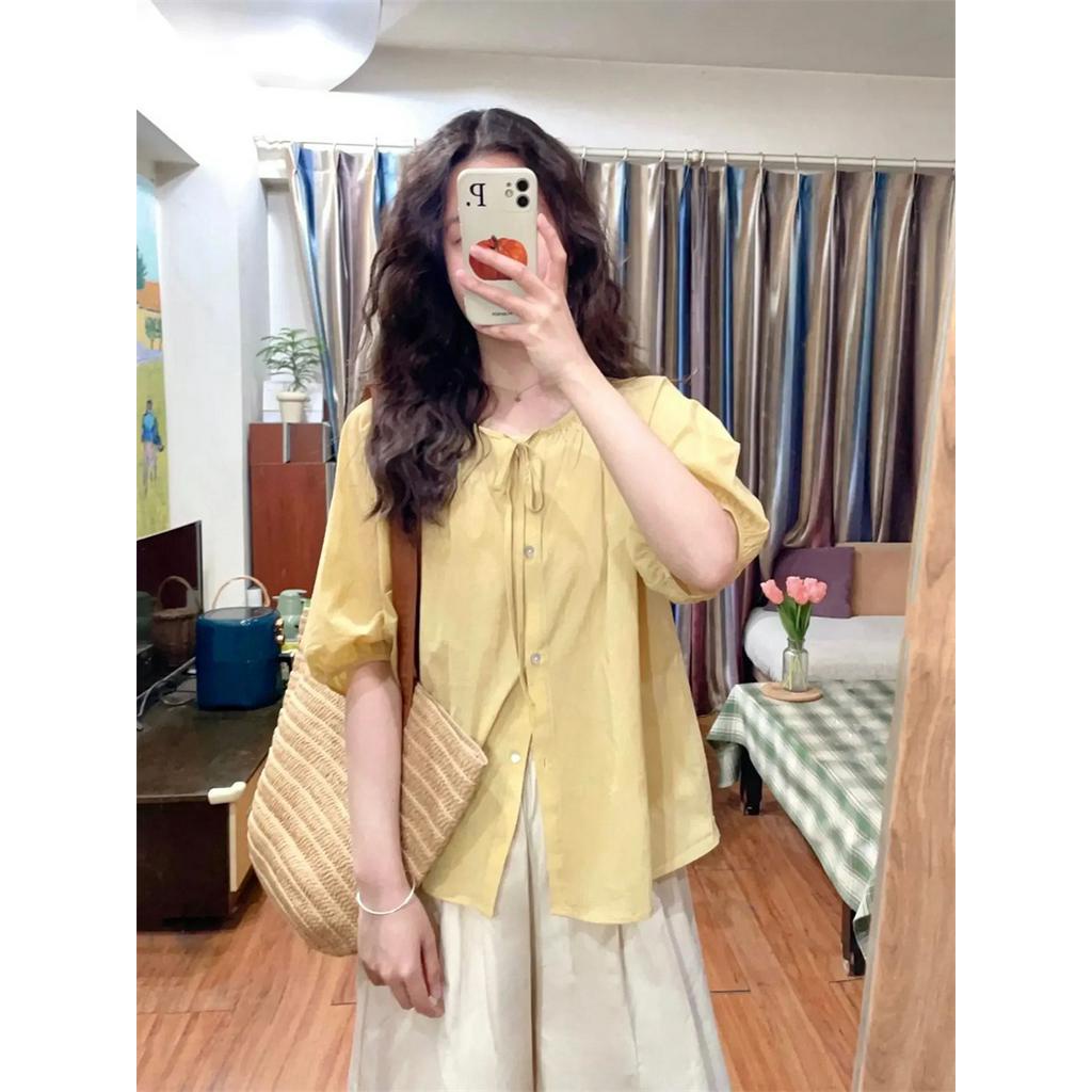 Áo Sơ Mi Ngắn Tay Thắt Dây Vàng Phong Cách Mới Mùa Hè 63984