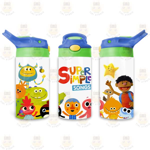 Bình Uống Nước Giữ Nhiệt Cho Bé Có Ống Hút Hình Super Simple - Tỉ Mỉ Studio
