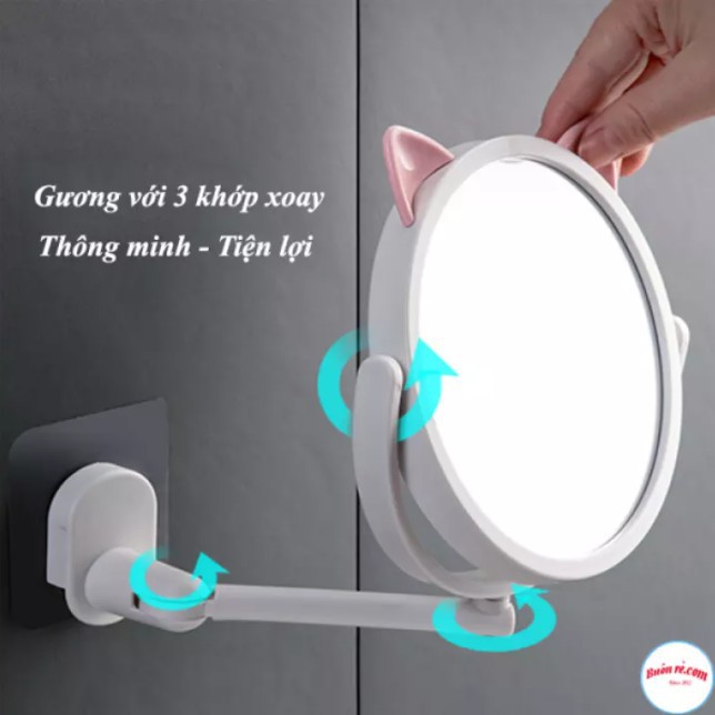 GƯƠNG SOI TRANG ĐIỂM DÁN TƯỜNG HÌNH MÈO XOAY 360 ĐỘ SIÊU XINH - GƯƠNG SOI GẤP GỌN GẮN NHÀ TẮM NHÀ VỆ SINH