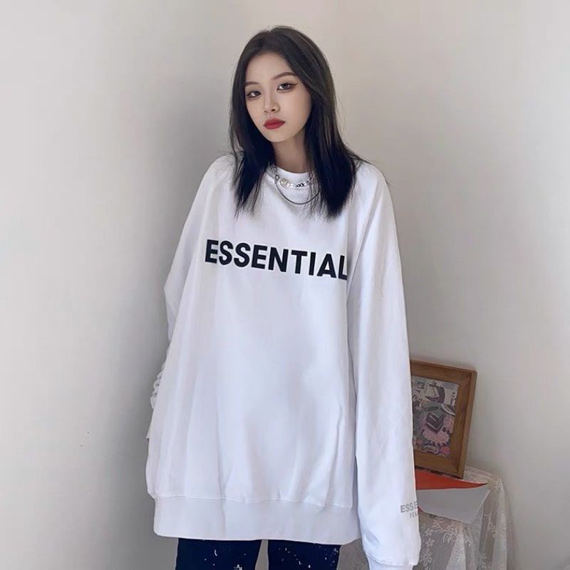 Áo Sweater nỉ Anne9x Store/ Áo Nỉ phối Tay In ESSENTIALS form Unisex phong cách Ulzzang Freesize | BigBuy360 - bigbuy360.vn
