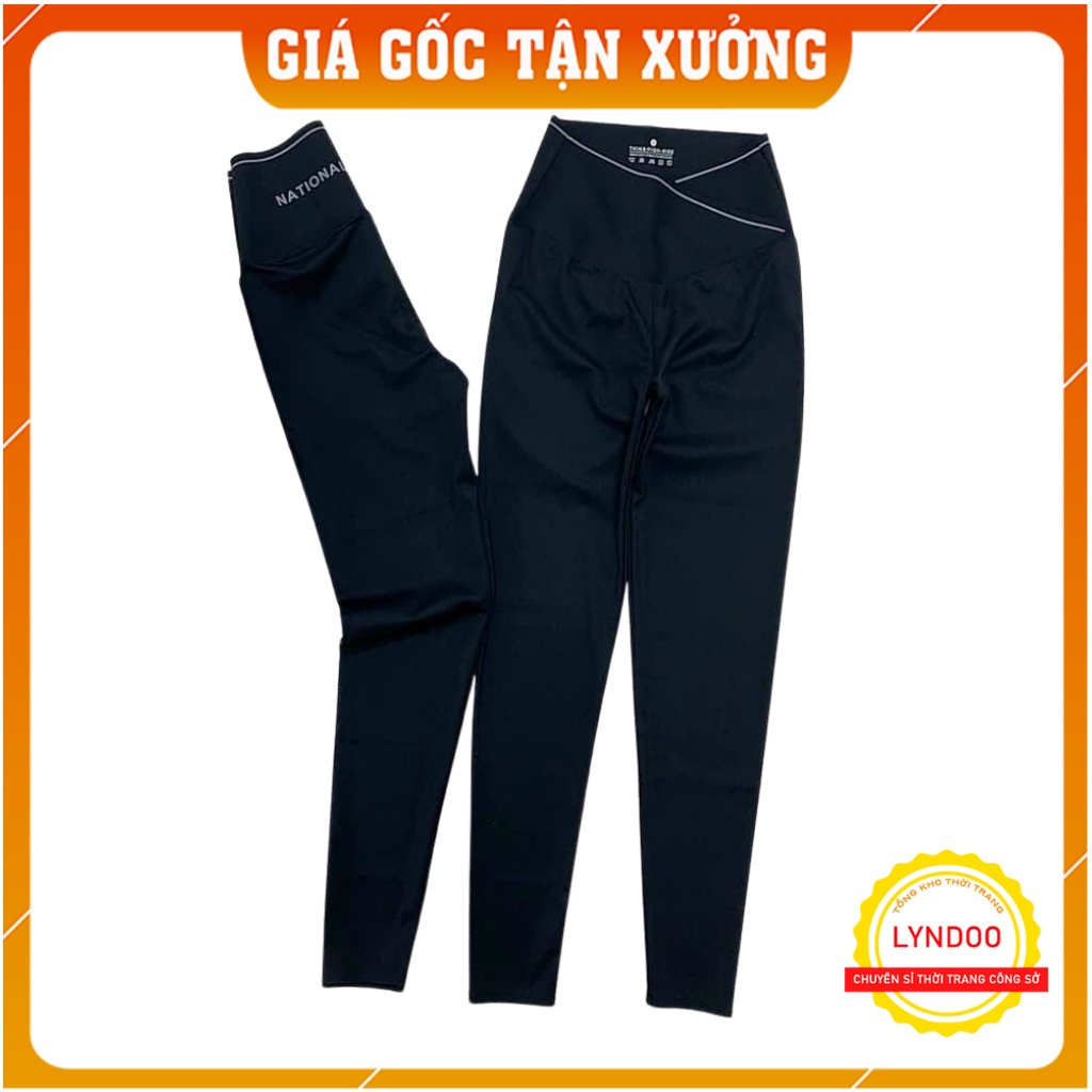 Quần legging nữ cạp cao gen bụng, quần nâng mông tập gym viền sọc kẻ trắng vạt chéo co dãn 4 chiều vải thun cao cấp